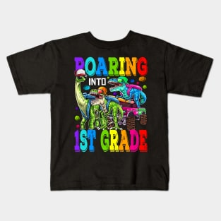 Roaring Into 1st Grade Monster Truck Dinosaur T Rex Kids T-Shirt